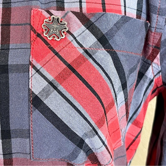 OBEY Western Vibe Inpired Plaid Fitted Long Sleeve Shirt Size M Boho Rockabilly - Picture 7 of 8